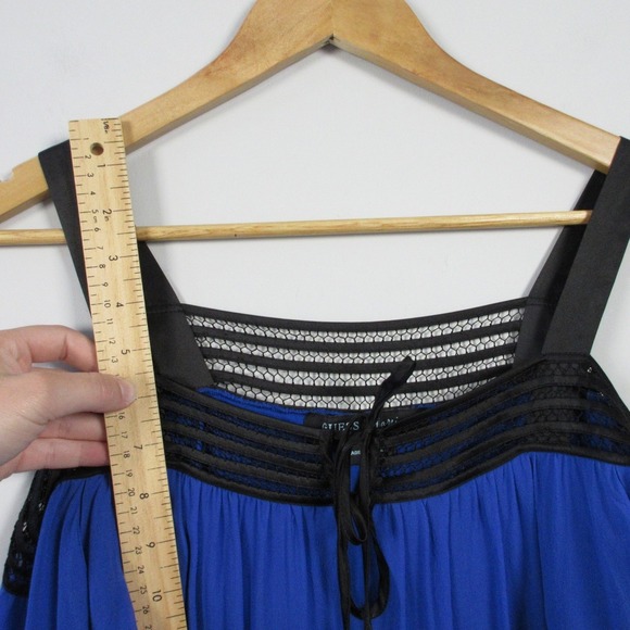 Guess by Marciano 100% Silk Blouse S Blue Cold Shoulder Long Sleeve Y2K 172 - Picture 3 of 11